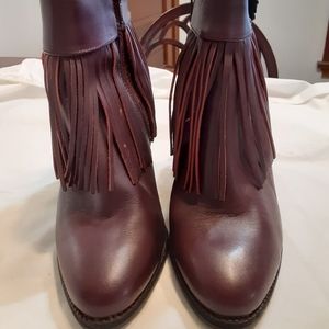 Burgundy Fringe Booties
